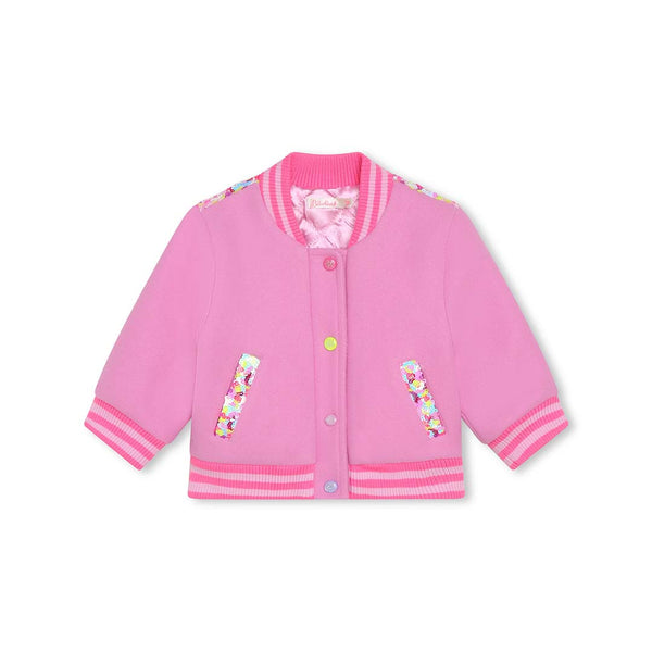 Girls Pink Sequin Bunny Bomber Jacket