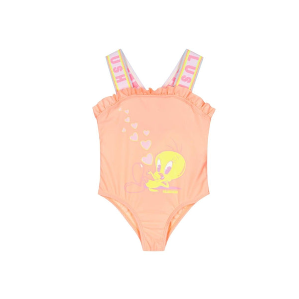 Girls Neon Orange Looney Tunes Swimsuit