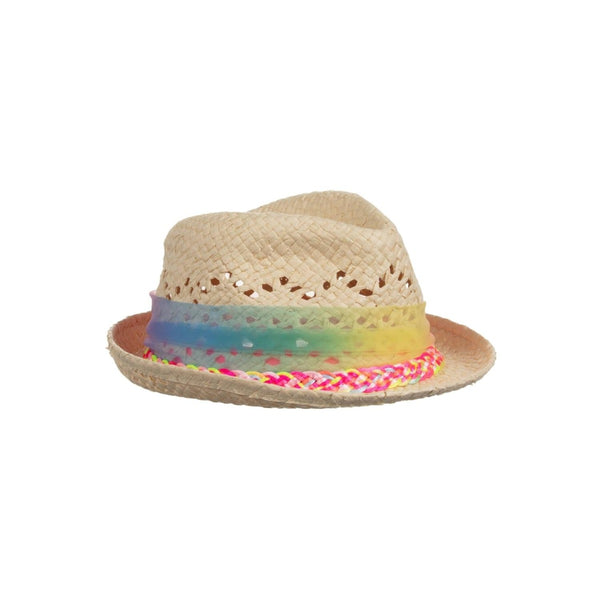 Girls Beige Straw Trilby Hat