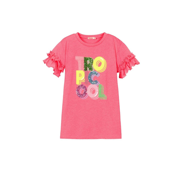 Girls Pink Tropicool Frill Sleeve Dress
