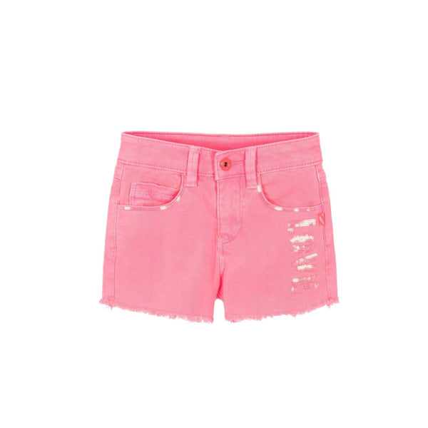 Girls Pink Cotton Sequin Denim Shorts