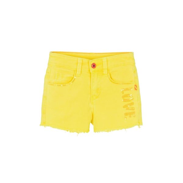 Girls Yellow Sequin Cotton Twill Shorts