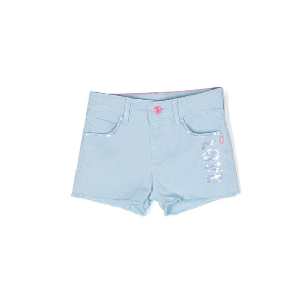 Girls Blue Sequin Cotton Twill Shorts