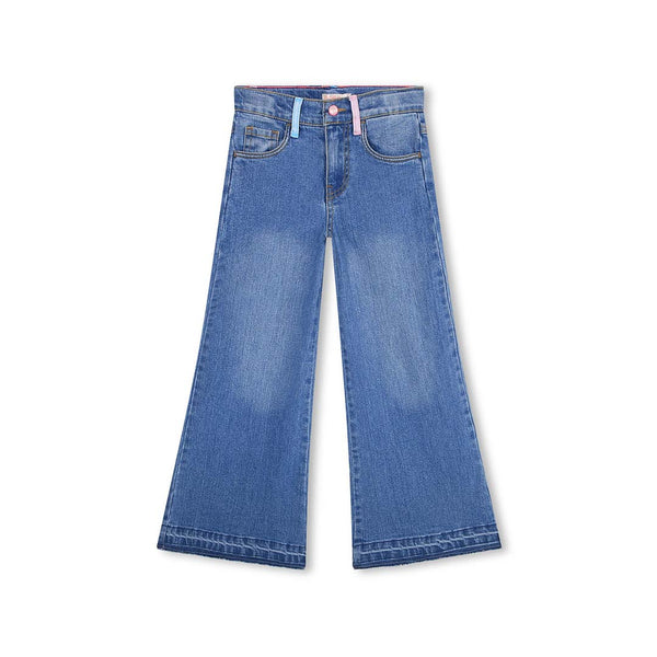 Girls Denim Patchwork Wide-Leg Jeans