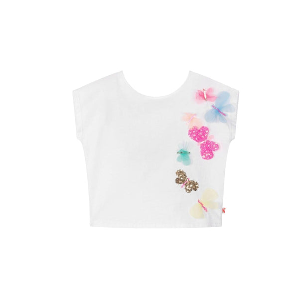 Girls White Cotton Butterfly T-Shirt