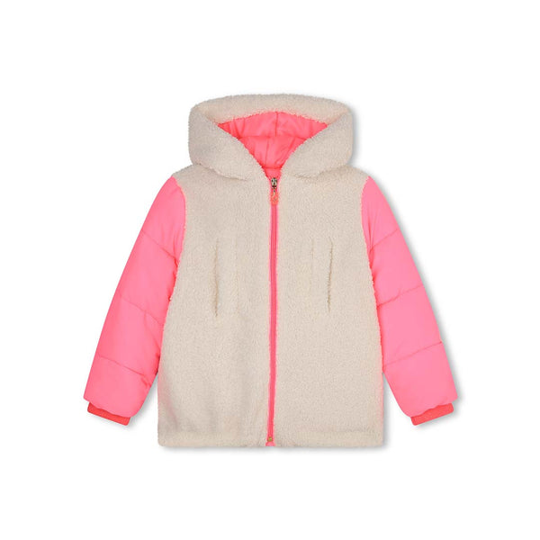 Girls Ivory & Pink Sherpa Fleece Jacket