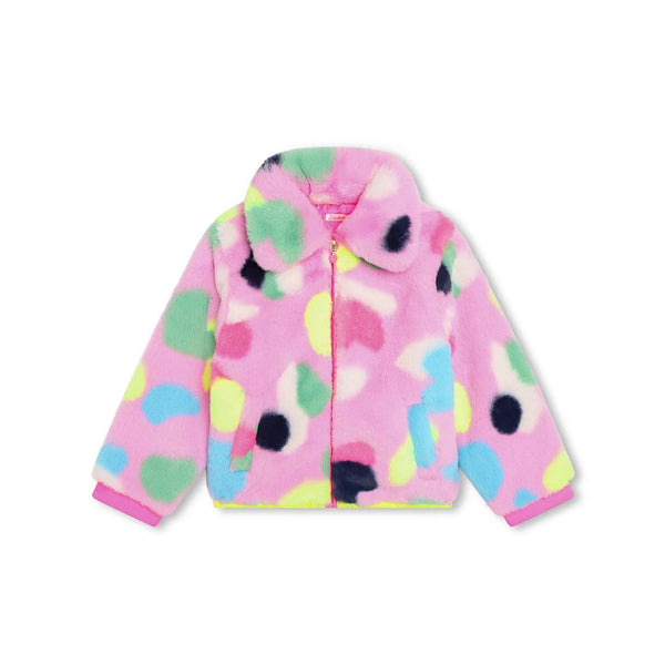 Girls Pink Faux Fur Abstract Shape Jacket