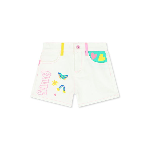 Girls White Color-Block Cotton Shorts