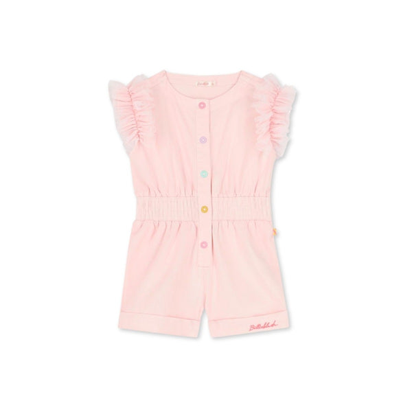 Girls Pink Tulle Ruffled Playsuit