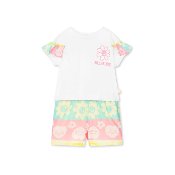 Girls White & Pink Cotton Shorts Set