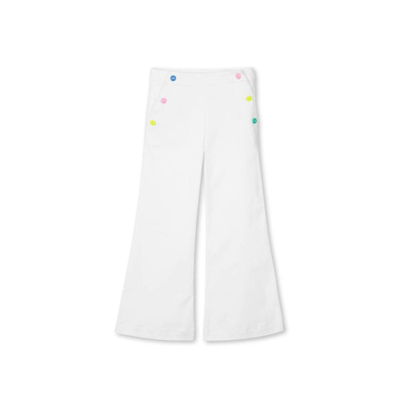 Girls White Cotton Wide Leg Trousers