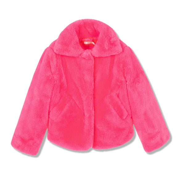 Girls Pink Faux Fur Jacket