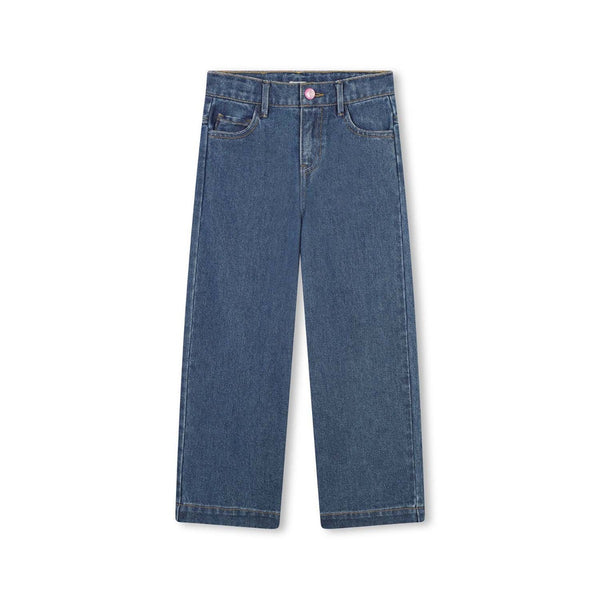 Girls Denim Blue Wide-Leg Jeans