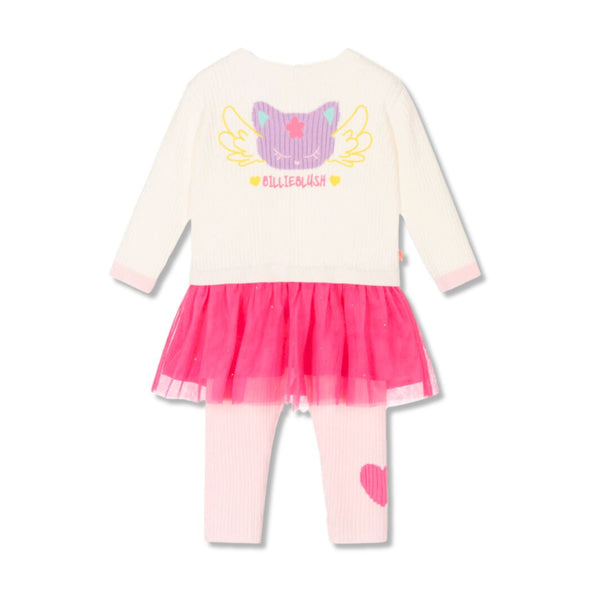 Baby Girls Ivory & Pink Cotton Knit Dress Set