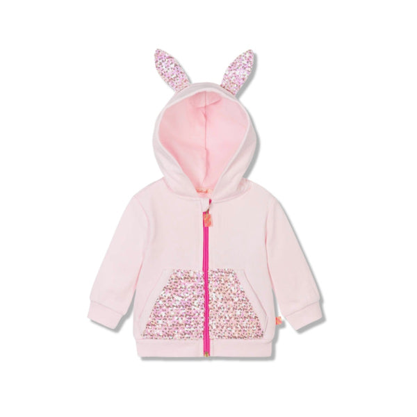 Baby Girls Pink Sequin Bunny Zip-Up Hoodie