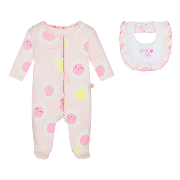 Baby Girls Pink Cotton Daisy Romper Set
