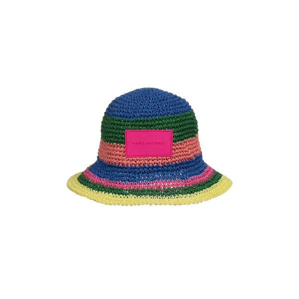 Girls Blue & Pink Stripe Straw Logo Hat