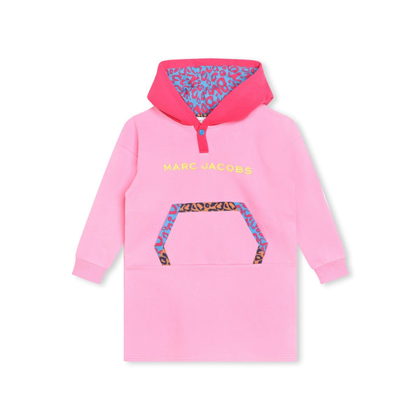 Girls Pink Cotton Hooded Sweatshirt Dress