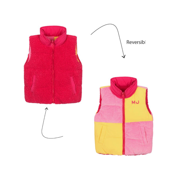 Girls Reversible Pink & Yellow Logo Gilet