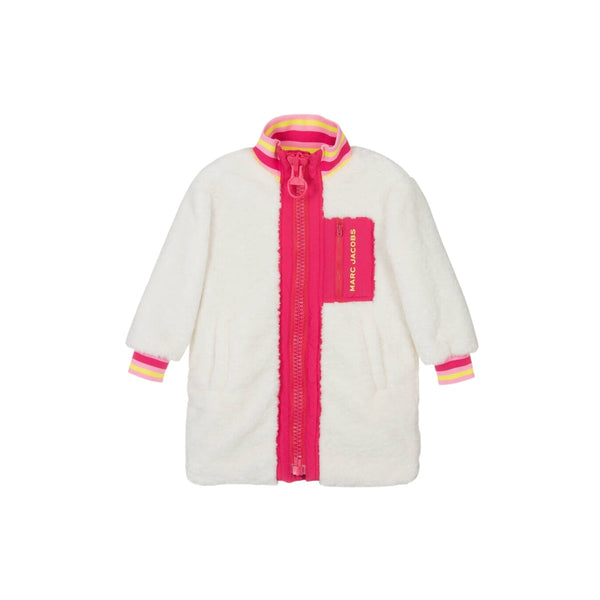 Girls Ivory & Pink Faux Shearling Coat