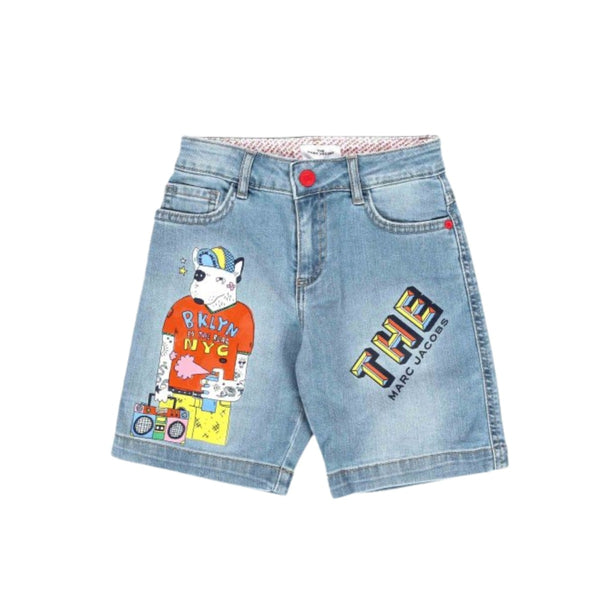 Boys Blue Dog Print Denim Shorts