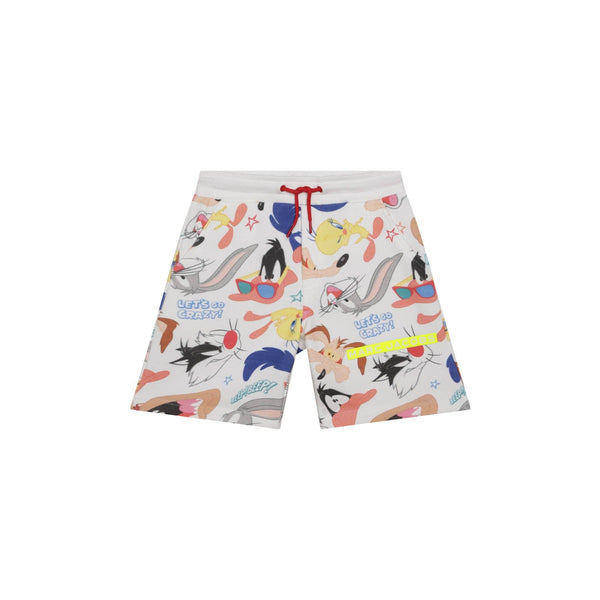 Boys White Cartoons Print Shorts