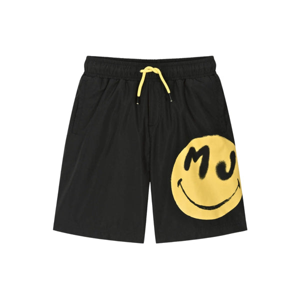 Boys Black Smile-Print Swim Shorts