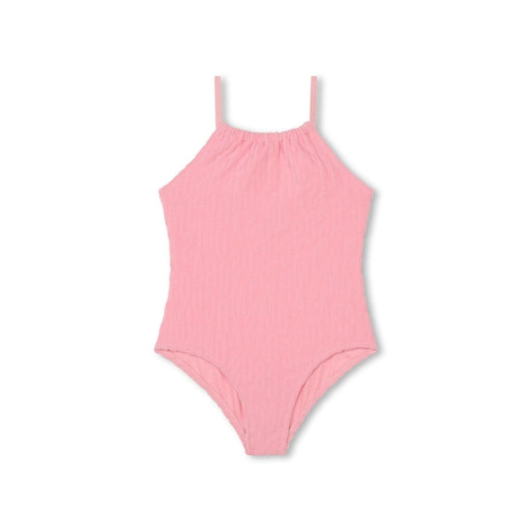 Girls Pink Logo-Jacquard Swimsuit