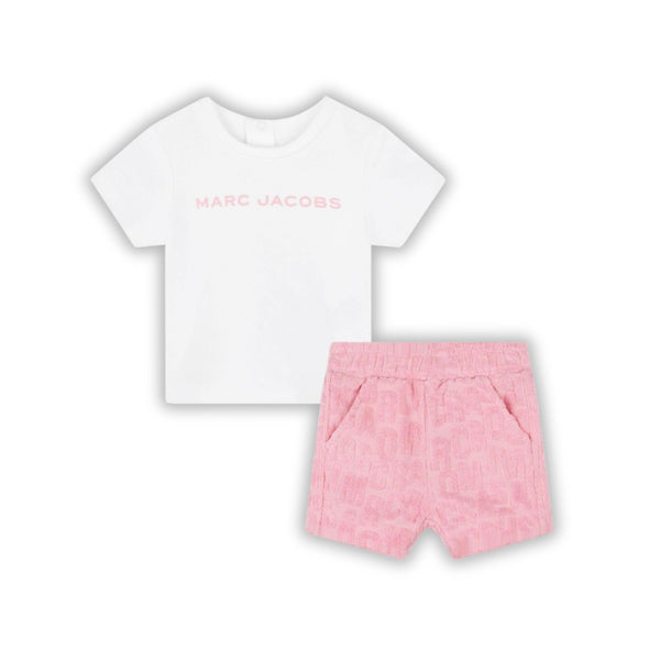 Baby Girls White & Pink Cotton Shorts Set
