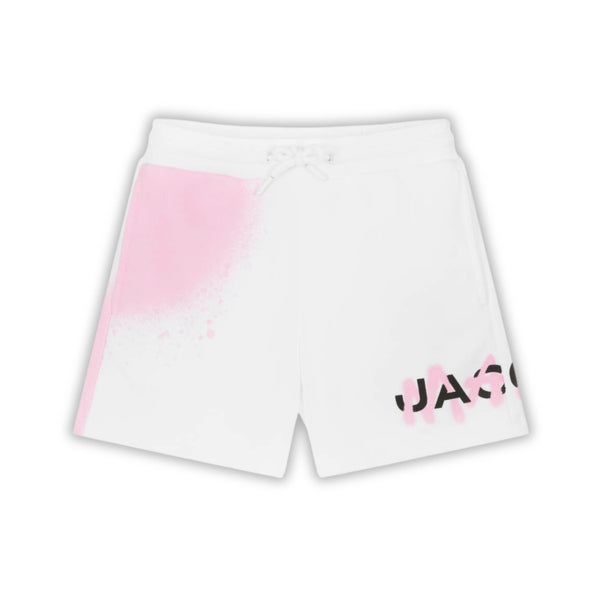 Girls White Spray Paint Cotton Shorts