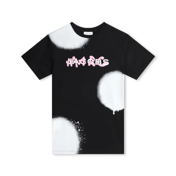 Boys Black Cotton Spray Paint T-Shirt