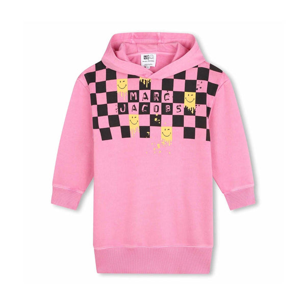 Girls Pink Check-Print Hoodie Dress
