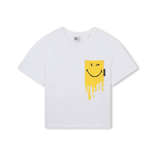Girls White Cotton Smiley T-Shirt