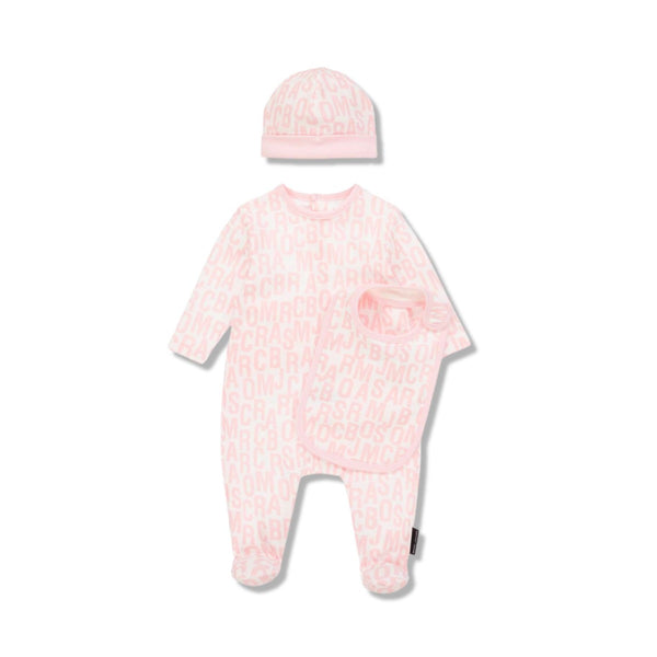 Baby Girls Pink Jumbled Logo Romper Set