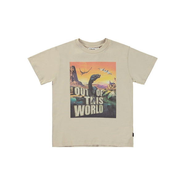 Kids Beige Cotton T-Rex World T-Shirt