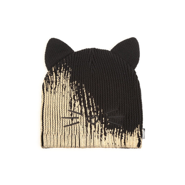 Girls Black and Gold Metallic Cat Ear Beanie