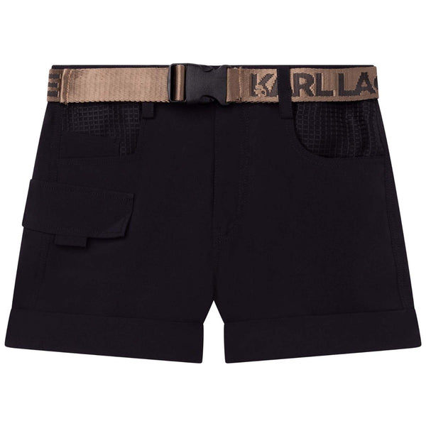 Girls Black Logo Belted Short