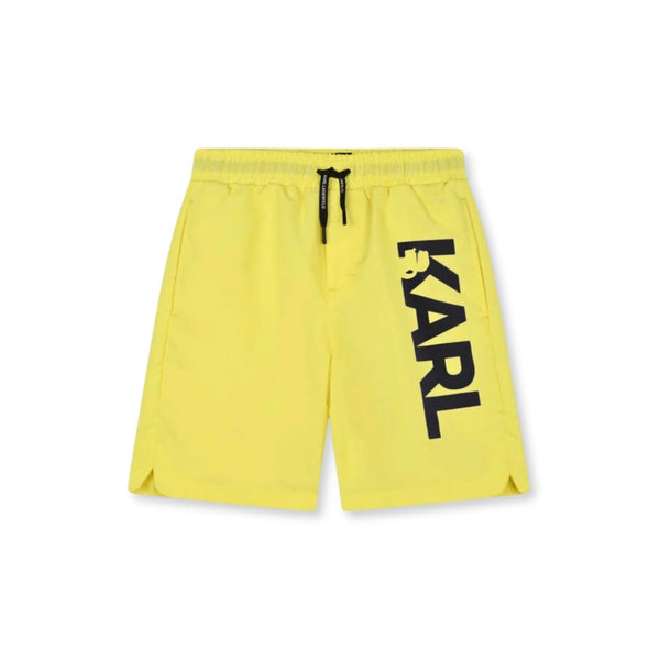 Boys Yellow Logo-Print Swim Shorts