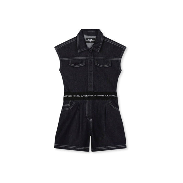 Girls Dark Blue Logo Denim Playsuit