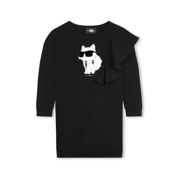 Girls Black Cotton Choupette Sweatshirt Dress