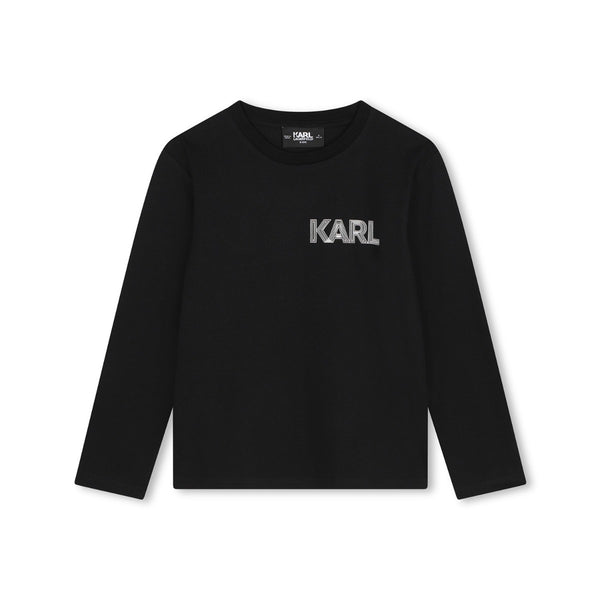 Boys Black Logo-Print Full-Sleeves T-Shirt