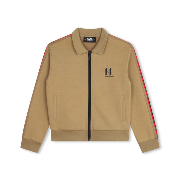Boys Brown Logo-Print Zip-Fastening Cardigan