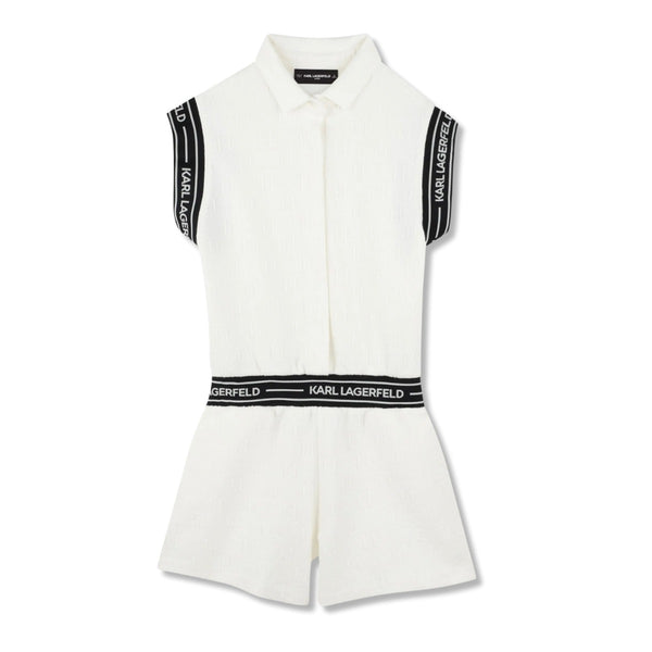 Girls White Logo-Jacquard Playsuit