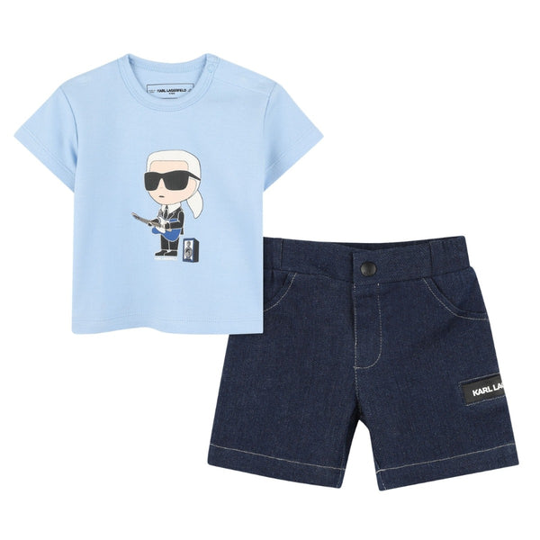 Baby Boys Blue Karl Ikonik Denim Shorts Set
