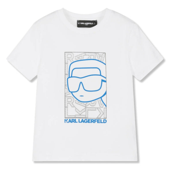 Boys White & Blue Karl Cotton T-Shirt